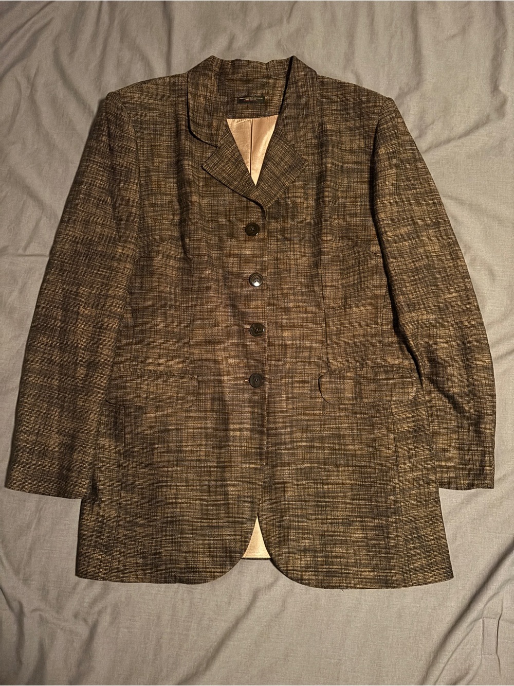 Women's 16 Crosshatch Brown Blazer Size 16 3-Button Lined Boxy Made in USA